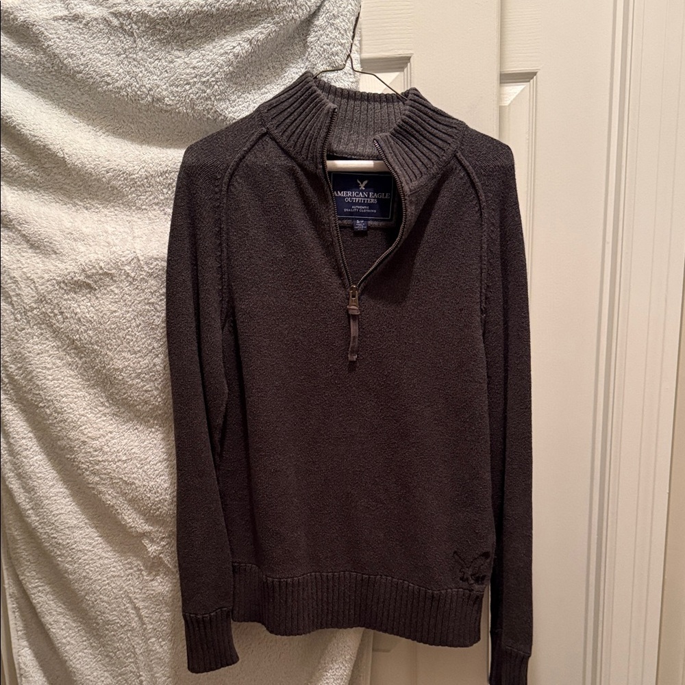 American Eagle Outfitters Men's Dark gray Zip-Up Sweater